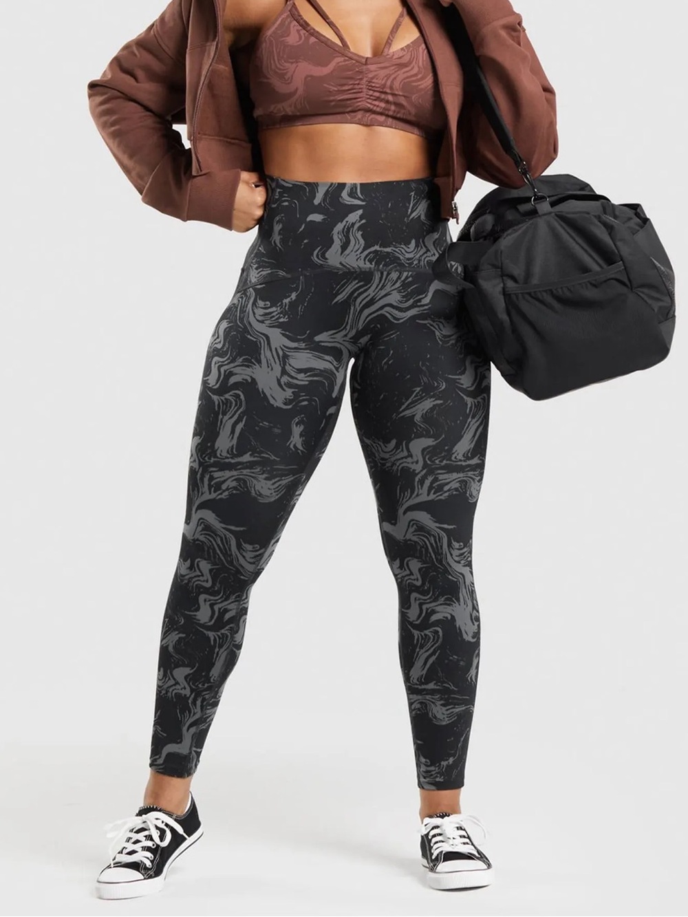 Gymshark Power High Waisted Leggings Black Gray Marble Print Size Small